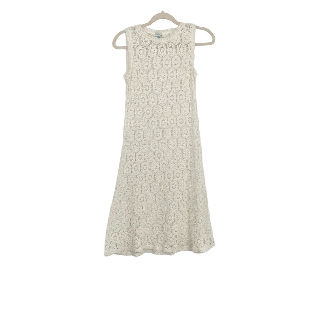 Sundance Womens Open Crochet Knit Boho Cream Sleeveless Beach Coverup Dress S - Picture 2 of 10